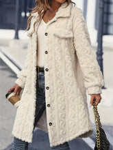 Load image into Gallery viewer, Fuzzy Button Up Long Sleeve Longline Coat

