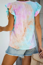 Load image into Gallery viewer, Ruffled Printed Round Neck Cap Sleeve T-Shirt

