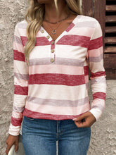 Load image into Gallery viewer, Contrast Striped V-Neck Long Sleeve T-Shirt
