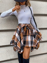 Load image into Gallery viewer, Tied Plaid Asymmetrical Hem Skirt
