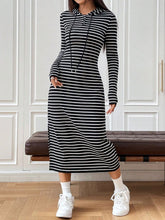 Load image into Gallery viewer, Drawstring Striped Long Sleeve Hooded Dress
