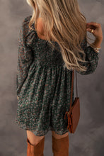 Load image into Gallery viewer, Ruched Printed Long Sleeve Mini Dress
