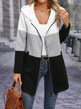 Load image into Gallery viewer, Color Block Zip Up Long Sleeve Hooded Outerwear
