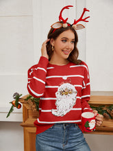 Load image into Gallery viewer, Sequin Santa Striped Round Neck Long Sleeve Sweater
