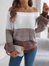 Load image into Gallery viewer, Color Block Off-Shoulder Long Sleeve Sweater
