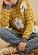 Load image into Gallery viewer, Flower Stripe Round Neck Long Sleeve Sweater
