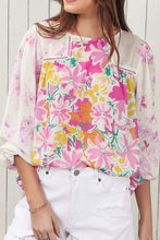 Load image into Gallery viewer, Floral Round Neck Flounce Sleeve Blouse
