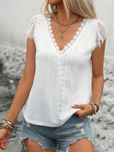 Load image into Gallery viewer, Eyelet Lace Detail V-Neck Cap Sleeve Top
