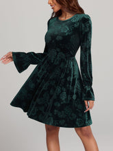 Load image into Gallery viewer, Tied Flower Print Round Neck Flounce Sleeve Dress
