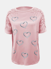 Load image into Gallery viewer, Full Size Lace Detail Heart Round Neck Short Sleeve Top

