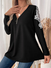 Load image into Gallery viewer, Perfee Lace Detail Quarter Zip Long Sleeve Top
