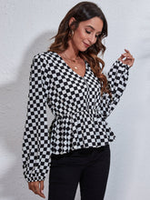 Load image into Gallery viewer, Ruched Printed V-Neck Long Sleeve Blouse
