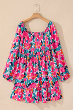 Load image into Gallery viewer, Plus Size Smocked Floral Square Neck Balloon Sleeve Dress
