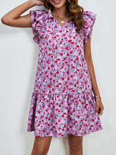 Load image into Gallery viewer, Tied Floral Cap Sleeve Mini Dress
