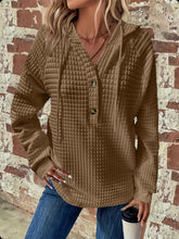 Load image into Gallery viewer, Full Size Texture Button Detail Drawstring Long Sleeve Hoodie

