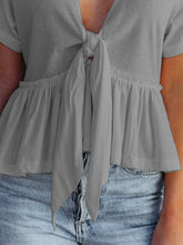 Load image into Gallery viewer, Tied Plunge Short Sleeve Blouse
