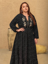 Load image into Gallery viewer, Plus Size Embroidered Polka Dot Notched Long Sleeve Dress
