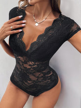 Load image into Gallery viewer, Perfee Lace V-Neck Cap Sleeve Bodysuit
