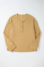 Load image into Gallery viewer, Waffle-Knit Half Button Round Neck Long Sleeve Top
