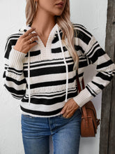 Load image into Gallery viewer, Drawstring Striped Long Sleeve Hooded Sweater
