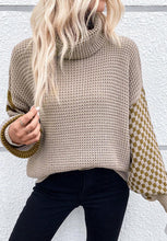 Load image into Gallery viewer, Striped &amp; Checkered Turtleneck Dropped Shoulder Sweater
