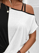 Load image into Gallery viewer, Contrast Asymmetrical Neck Short Sleeve T-Shirt
