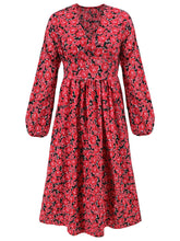 Load image into Gallery viewer, Floral V-Neck Long Sleeve Midi Dress
