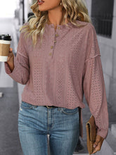 Load image into Gallery viewer, Eyelet Round Neck Long Sleeve Top
