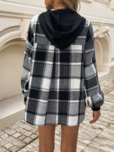 Load image into Gallery viewer, Devine Drawstring Plaid Long Sleeve Hoodie
