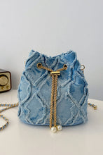 Load image into Gallery viewer, Chain Drawstring Raw Edge Denim Bucket Bag
