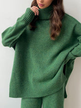 Load image into Gallery viewer, Slit Turtleneck Long Sleeve Top and Pants Sweater Set
