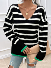 Load image into Gallery viewer, Striped V-Neck Long Sleeve Knit Top
