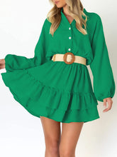 Load image into Gallery viewer, Ruffled Notched Balloon Sleeve Mini Dress
