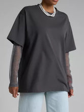 Load image into Gallery viewer, Faux Layered Round Neck Mesh Sleeve Top
