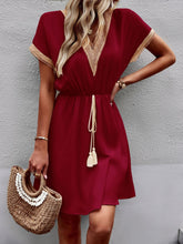 Load image into Gallery viewer, Devine Contrast Trim V-Neck Short Sleeve Mini Dress
