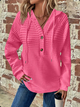 Load image into Gallery viewer, Full Size Texture Button Detail Drawstring Long Sleeve Hoodie
