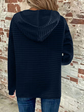 Load image into Gallery viewer, Full Size Texture Button Detail Drawstring Long Sleeve Hoodie
