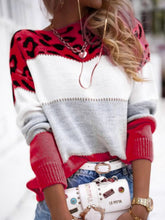 Load image into Gallery viewer, Leopard Color Block Round Neck Long Sleeve Sweater
