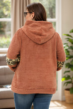 Load image into Gallery viewer, Plus Size Leopard Kangaroo Pocket Long Sleeve Hoodie
