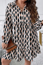 Load image into Gallery viewer, Plus Size Printed Johnny Collar Long Sleeve Dress
