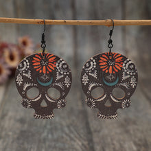 Load image into Gallery viewer, Alloy Hook Wooden Skeleton Earrings
