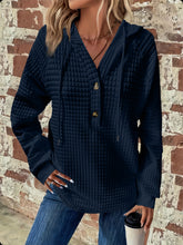 Load image into Gallery viewer, Full Size Texture Button Detail Drawstring Long Sleeve Hoodie

