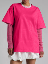 Load image into Gallery viewer, Faux Layered Round Neck Mesh Sleeve Top
