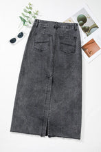 Load image into Gallery viewer, Raw Hem Midi Denim Skirt with Pockets
