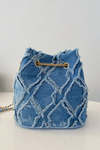 Load image into Gallery viewer, Chain Drawstring Raw Edge Denim Bucket Bag
