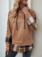 Load image into Gallery viewer, Perfee Drawstring Slit Plaid Long Sleeve Hoodie
