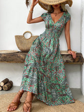Load image into Gallery viewer, Smocked Printed Cap Sleeve Midi Dress
