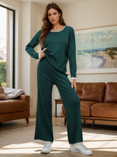 Load image into Gallery viewer, Contrast Trim Round Neck Top and Pants Sweater Set
