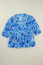 Load image into Gallery viewer, Printed Notched Three-Quarter Sleeve Blouse
