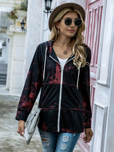 Load image into Gallery viewer, Shiny Full Size Drawstring Printed Zip Up Long Sleeve Jacket
